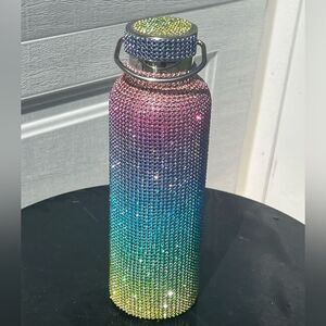 Rainbow Rhinestone Stainless Steel Insulated Water bottle with Detachable Chain